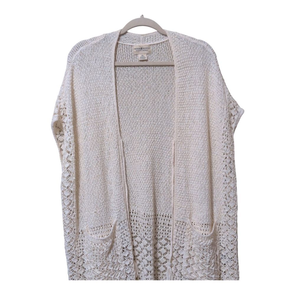 Ralph Lauren Denim & Supply cream crochet open-weave sleeveless long cardigan XS - Picture 9 of 12